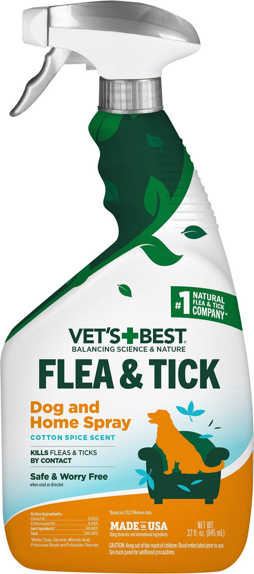 Vet's Best Flea & Tick Dog and Home Spray Cotton Spice Scent 32 oz 010279001387
