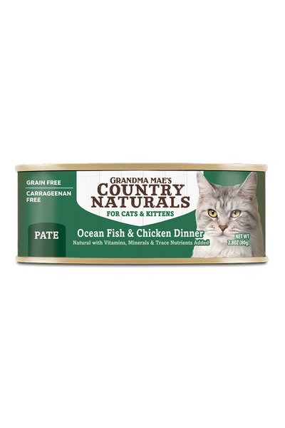 Grandma Mae's Country Naturals Pate Dinner Canned Cat Food Ocean Fish & Chicken 24ea/2.8 oz 856235007983