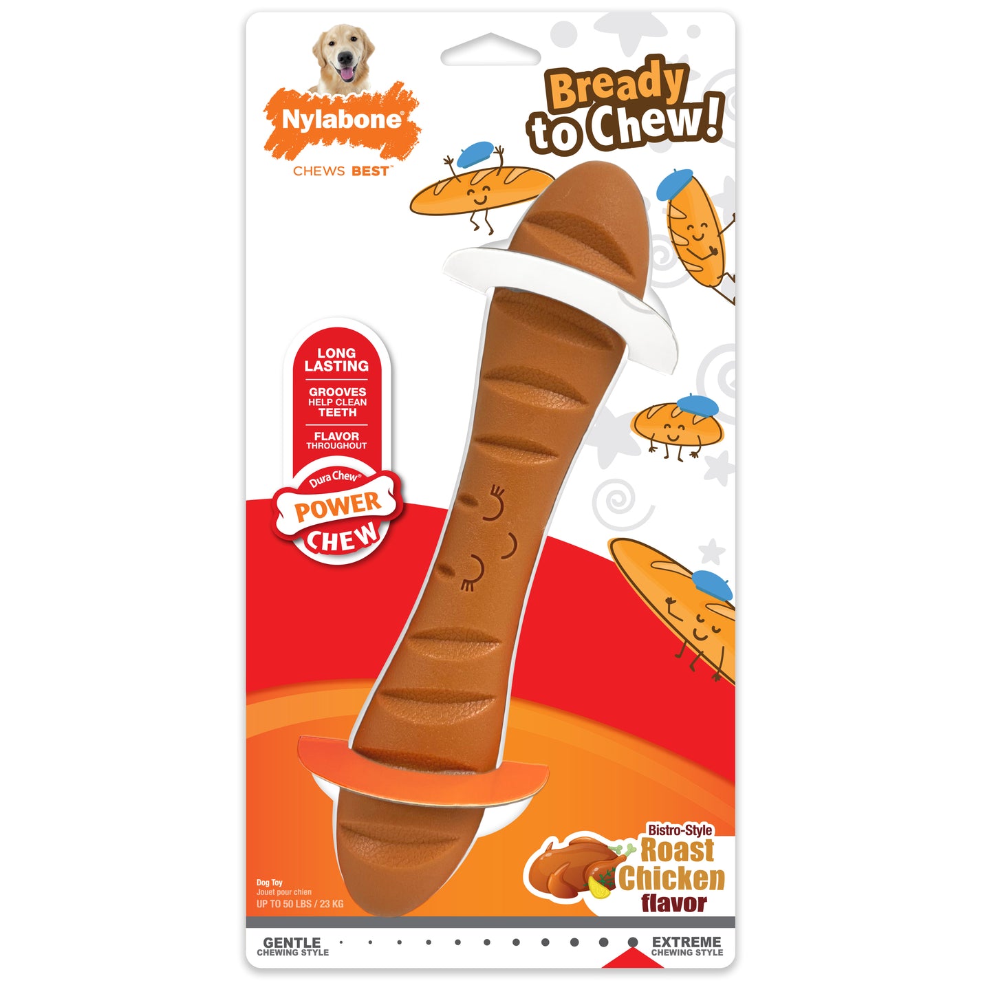 Nylabone Power Chew Baguette Dog Toy Roast Chicken Large/Giant - Up To 50 Lbs. (1 ct) 018214853060