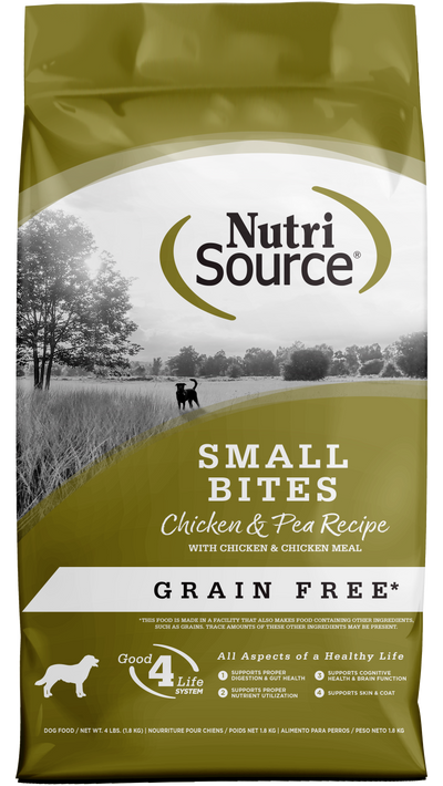 NutriSource Small Bites Grain Free Dry Dog Food Chicken & Peas 4 lb 073893295051