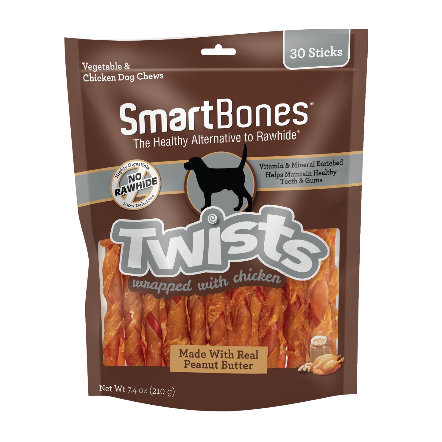 SmartBones Chicken Wrapped Twistz Dog Treat Chicken & Peanut Butter 30 pk 810833003600
