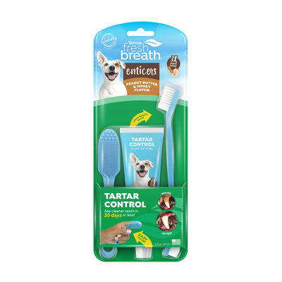 TropiClean Fresh Breath Enticers Tarter Control Kit Peanut Butter & Honey 2 oz 645095006379