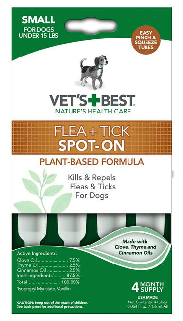 Vet’s Best Flea and Tick Spot - On 1.6 ml 4 Count - Dog