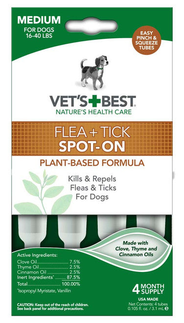 Vet’s Best Flea and Tick Spot - On 3.1 ml 4 Count - Dog