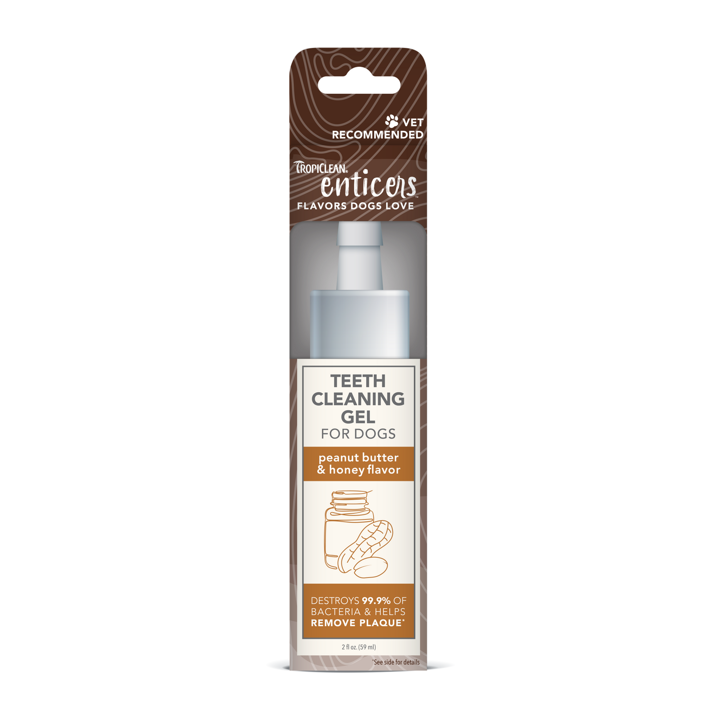 TropiClean Enticers Teeth Cleaning Gel for Dogs Peanut Butter & Honey 2 oz 645095004498