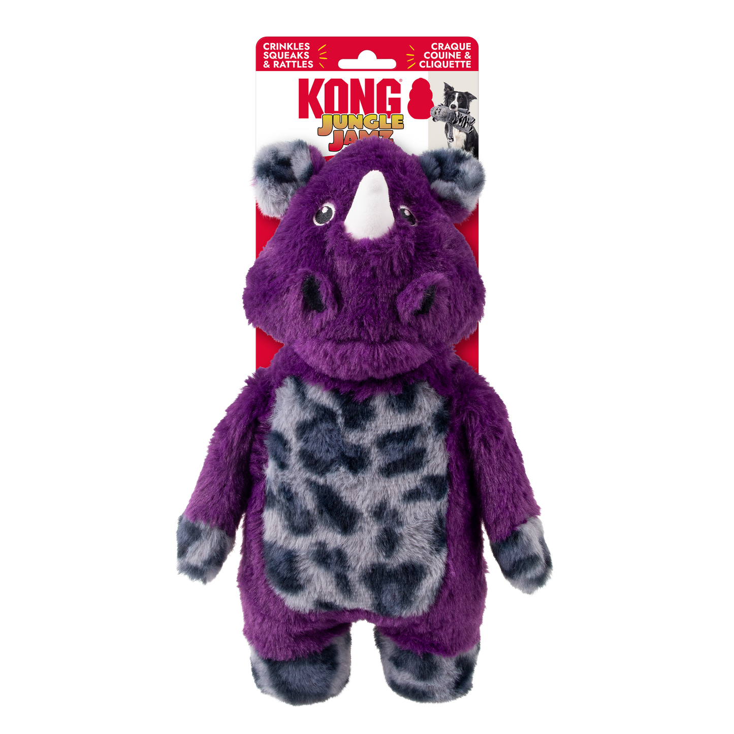 KONG Jungle Jamz Rhino Dog Toy Purple Medium/Large 035585507156