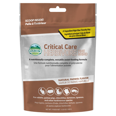 Oxbow Animal Health Critical Care Herbivore Fine Grind Feeding Formula 100g Papaya 3.53 oz 744845701103