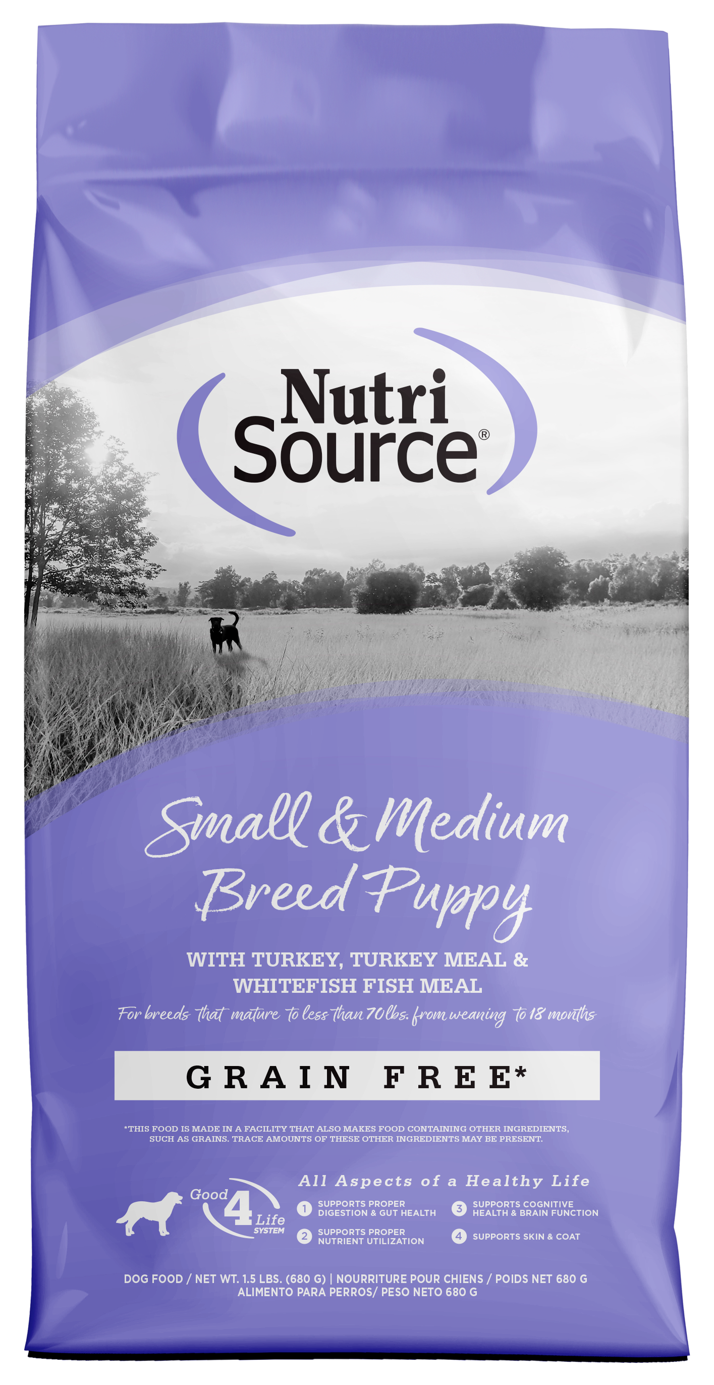 NutriSource Large Breed Puppy Grain Free Dry Dog Food White Turkey,Turkey Meal & Whitefish Fish Meal 1.5 lb 073893299769