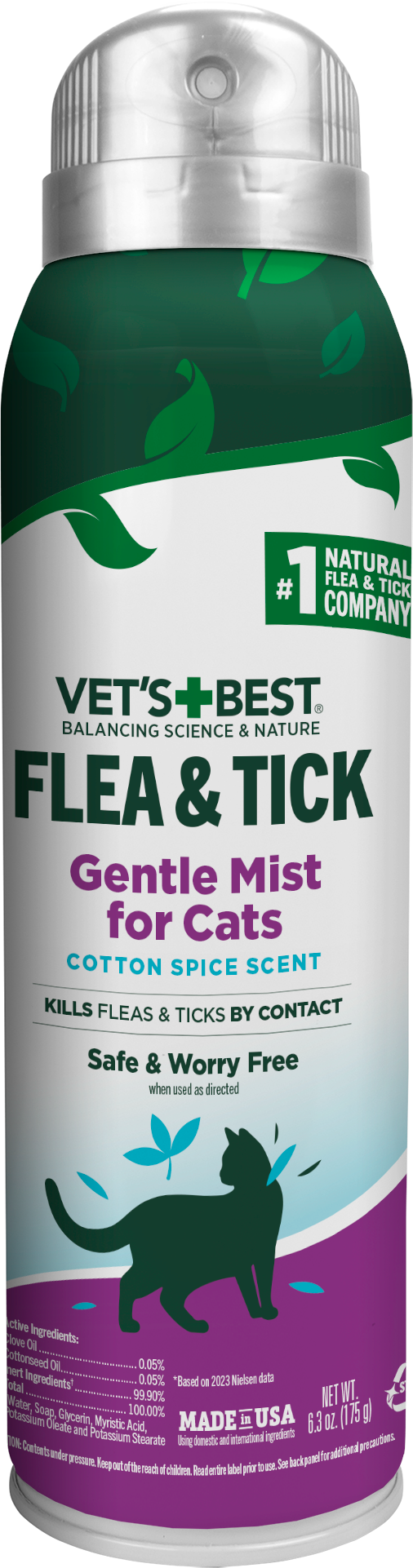 Vet's Best Flea & Tick Gentle Mist for Cats Cotton Spice Scent 6.3 oz 010279001349
