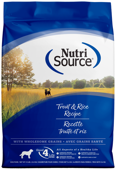 NutriSource Dry Dog Food Trout & Rice 12 lb 073893269076