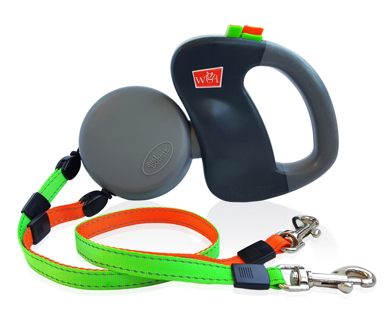 Wigzi Dual Doggie Retractable Leash Small Medium Gray 019962072949