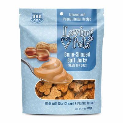 Loving Pets Bone-Shaped Soft Jerky Dog Treat Chicken & Peanut Butter 6 oz 842982083011