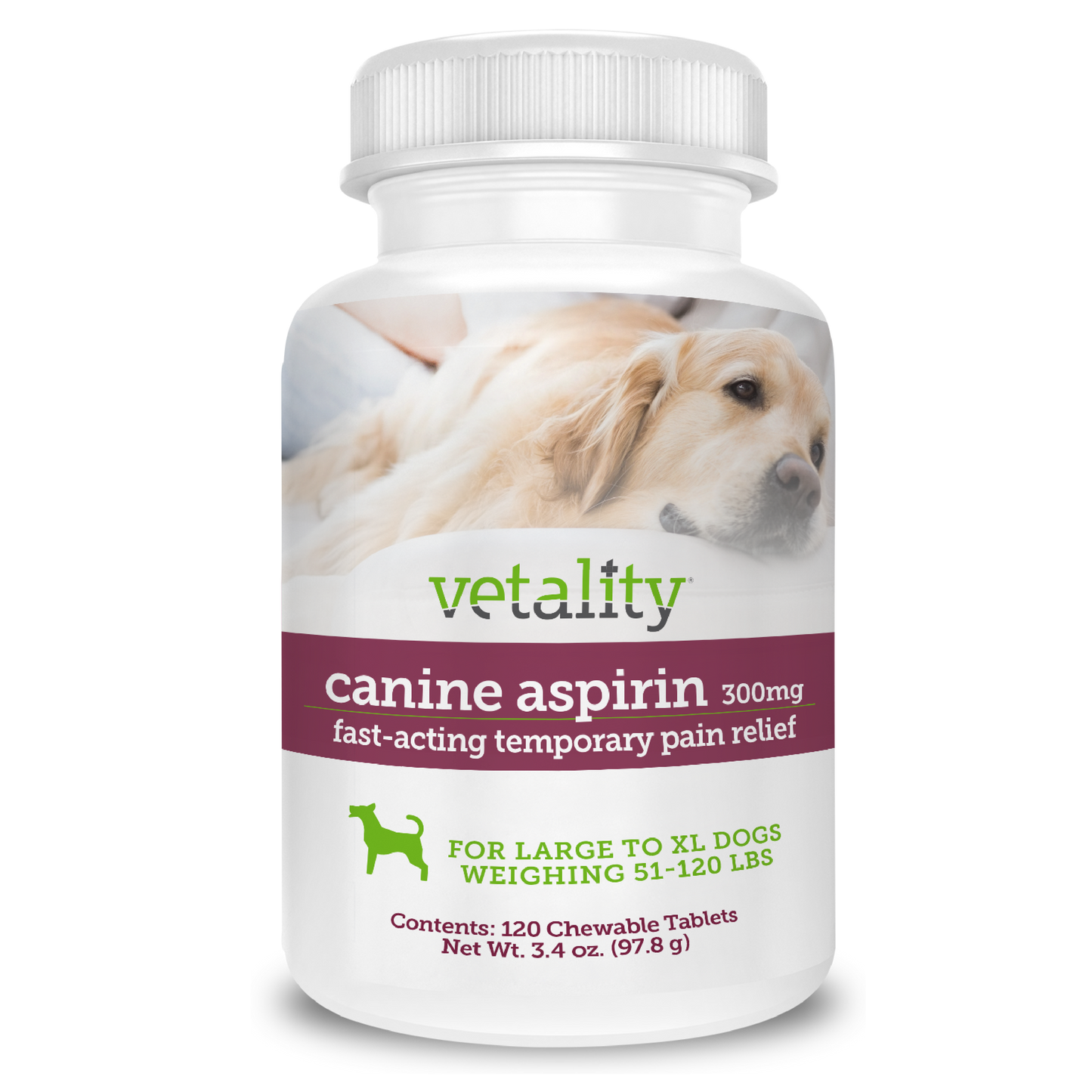 Vetality Canine Aspirin Chewable Tables 300mg 120 ct 190623300639