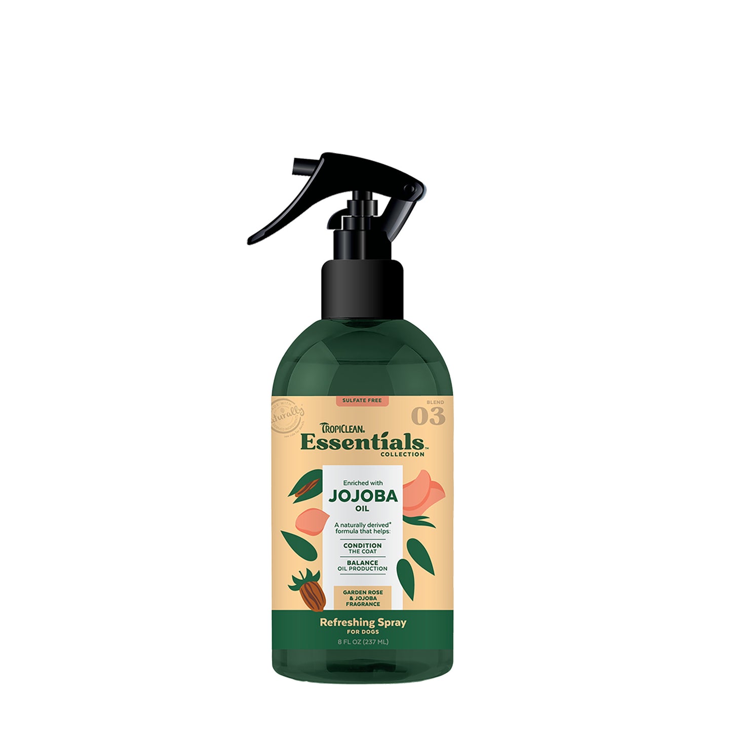 TropiClean Essentials Jojoba Oil Deodorizing Spray 8 oz 645095004245