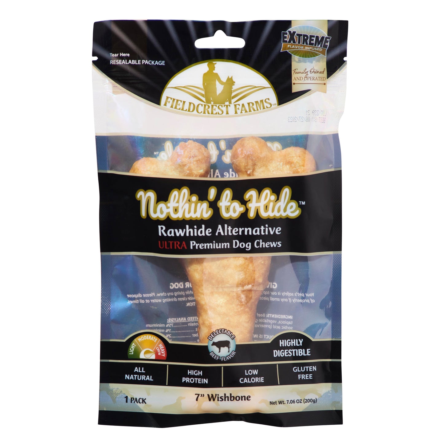 Fieldcrest Farms Nothin' To Hide Ultra Wishbone Dog Treat Beef 7 in, 1 pk 810002633065