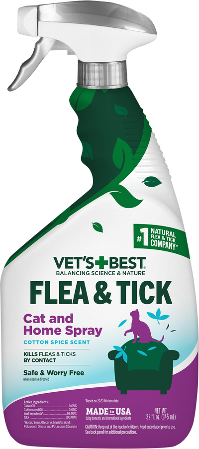 Vet's Best Flea & Tick Cat and Home Spray Cotton Spice Scent 32 oz 010279001325