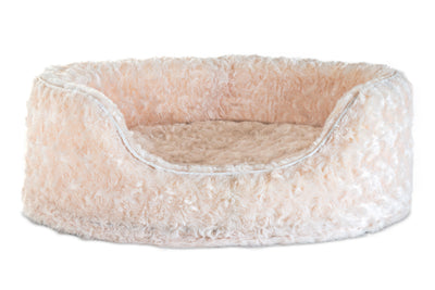 Fur Haven Pet Products Ultra Plush Faux Fur Oval Lounger Pet Bed Cream Small 815181022419
