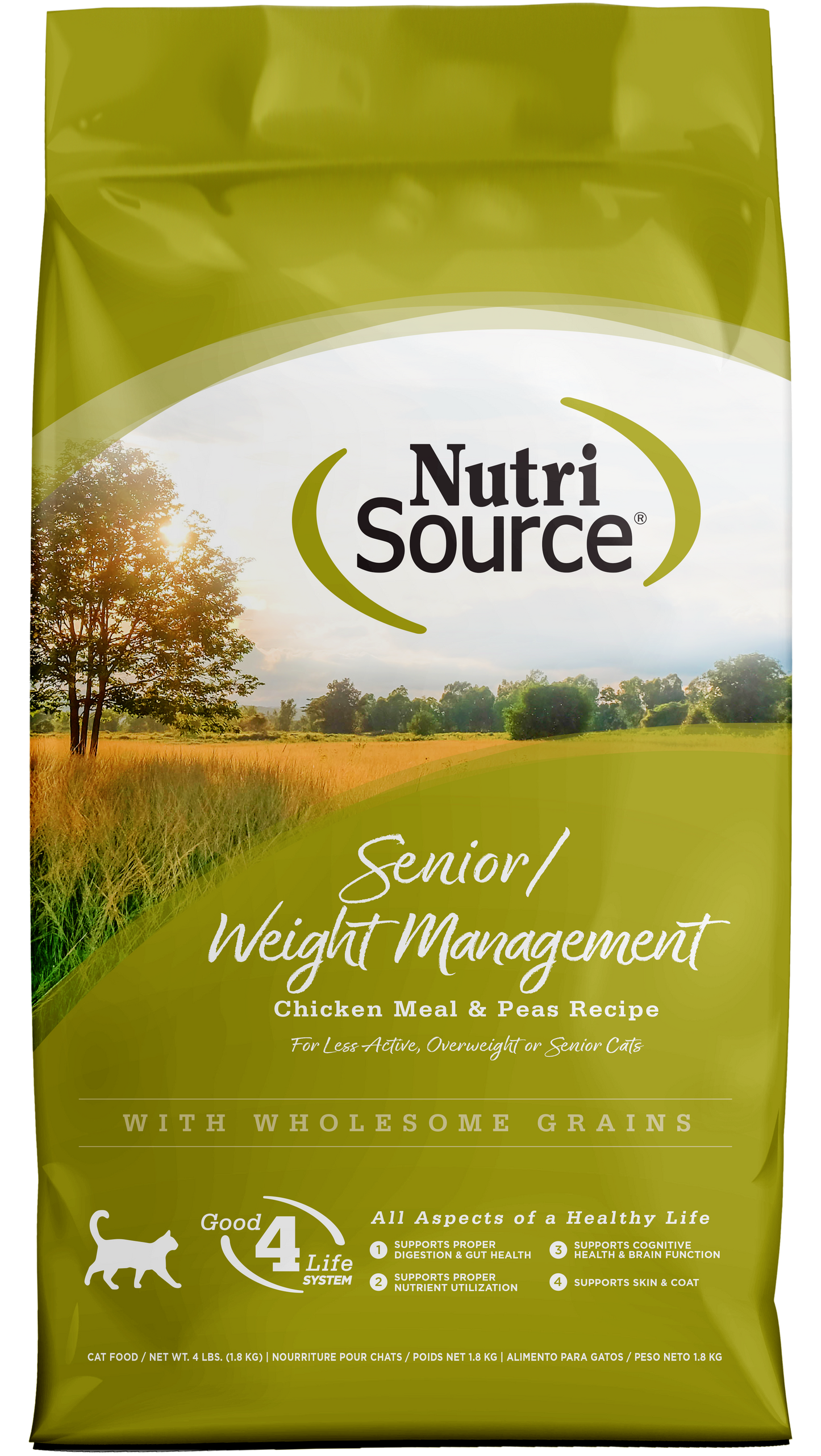 NutriSource Senior Weight Management Dry Cat Food Chicken Meal & Peas 4 lb 073893280071