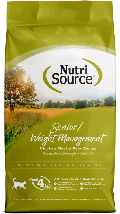 NutriSource Senior Weight Management Dry Cat Food Chicken Meal & Peas 4 lb 073893280071