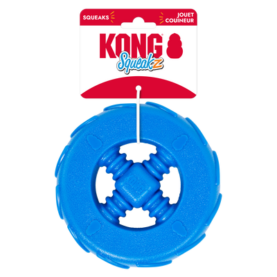 KONG Squeakz Wheel Dog Toy Blue Medium 035585014906