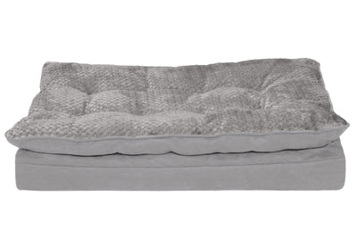 Fur Haven Pet Products Minky Faux Fur & Suede Pillow-Top Pet Bed Titanium Gray Medium 842229130249
