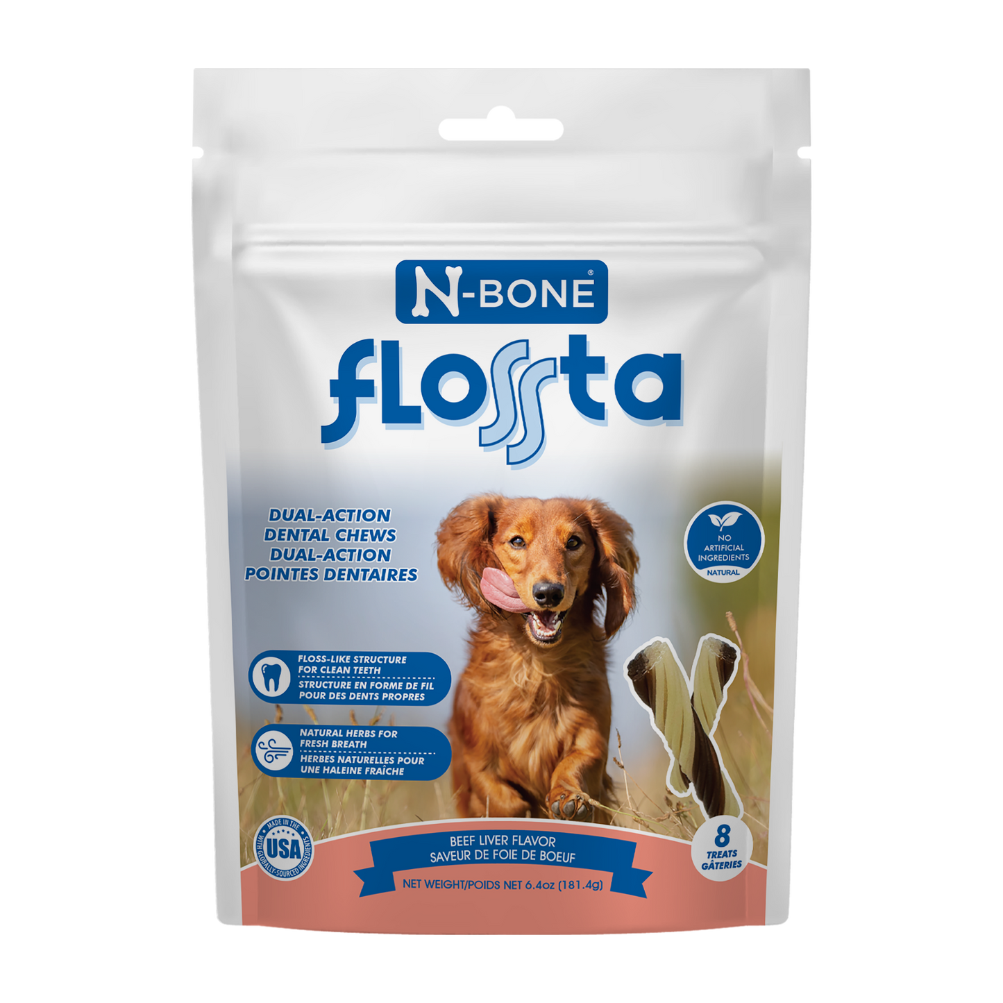 N-Bone Flossta Dual Action Dog Dental Chew Beef Liver 8 ct, 6.4 oz 657546802621