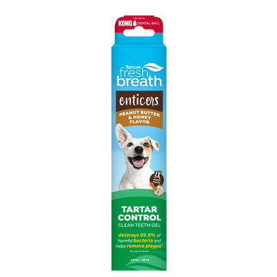 TropiClean Fresh Breath Enticers Teeth Clean Gel Peanut Butter & Honey 2 oz 645095006423