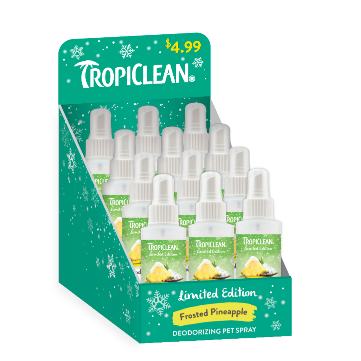 TropiClean Limited Edition Deodorizing Pet Spray Counter Display Frosted Pineapple 24ea/12Pc 645095007574