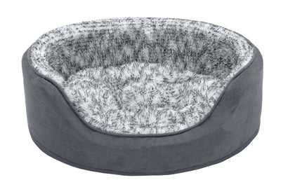 Fur Haven Pet Products Two-Tone Faux Fur & Suede Oval Lounger Pet Bed Stone Gray Small 842229130522