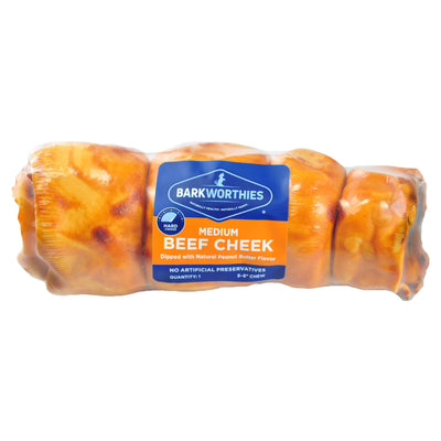 Barkworthies Beef Cheek Roll Dipped in Peanut Butter Dog Treat Medium 840139122941