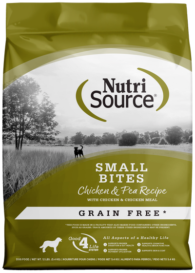 NutriSource Small Bites Grain Free Dry Dog Food Chicken & Peas 12 lb 073893295044