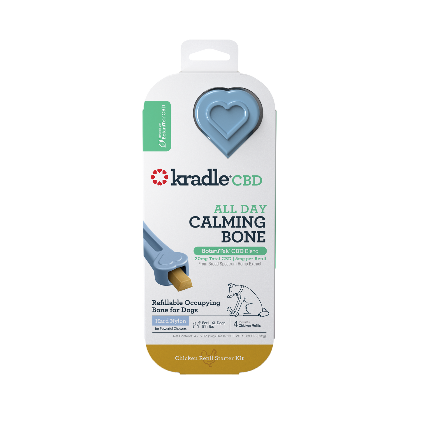 Kradle CBD All-Day Calming Nylon Bone w/Inserts 20mg Chicken Light Blue 8 in 850038315009