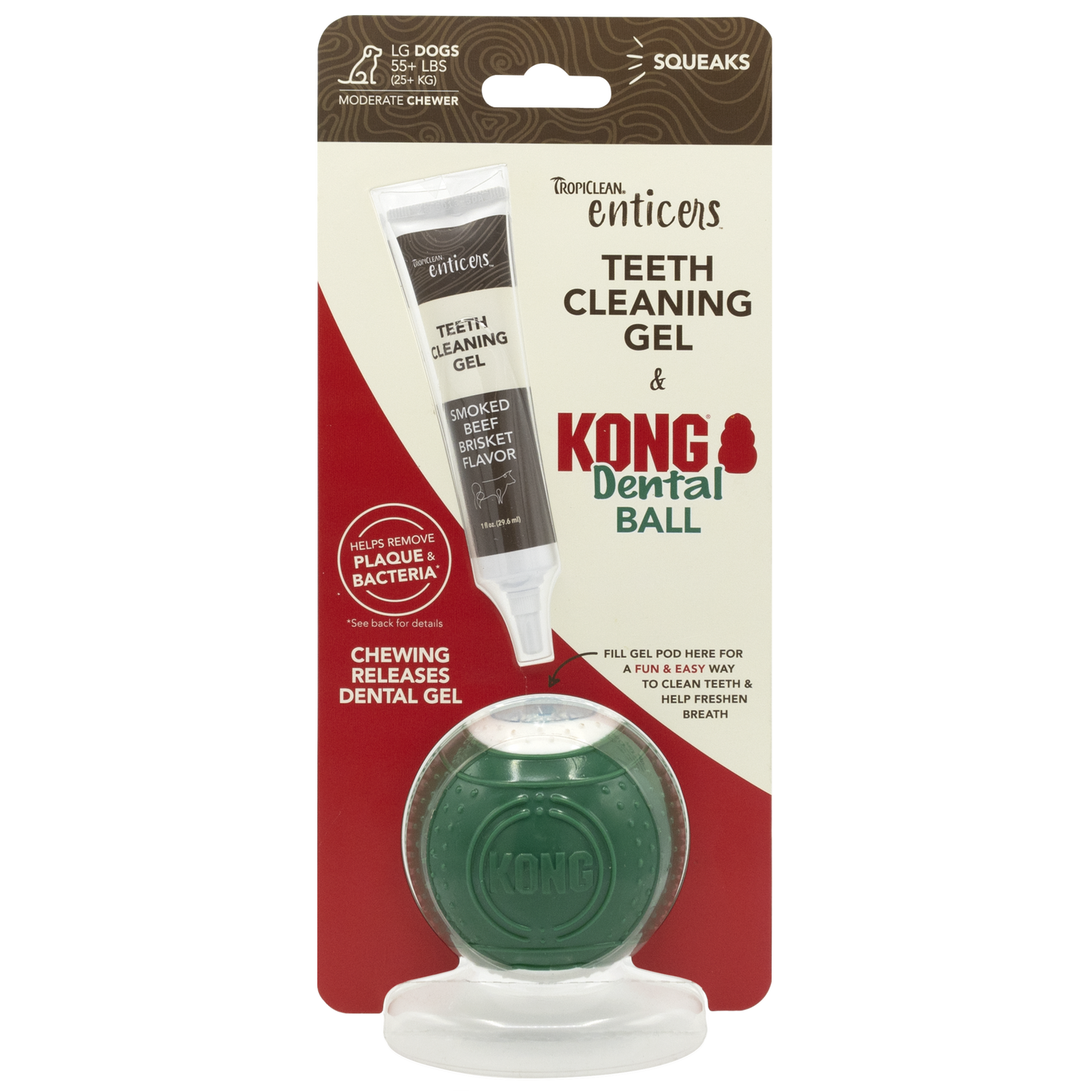 TropiClean Enticers Teeth Cleaning Gel & KONG Dental Ball Beef Brisket 1 oz, Large 645095005891