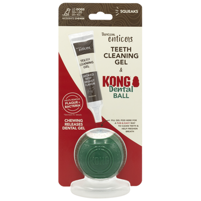 TropiClean Enticers Teeth Cleaning Gel & KONG Dental Ball Beef Brisket 1 oz, Large 645095005891