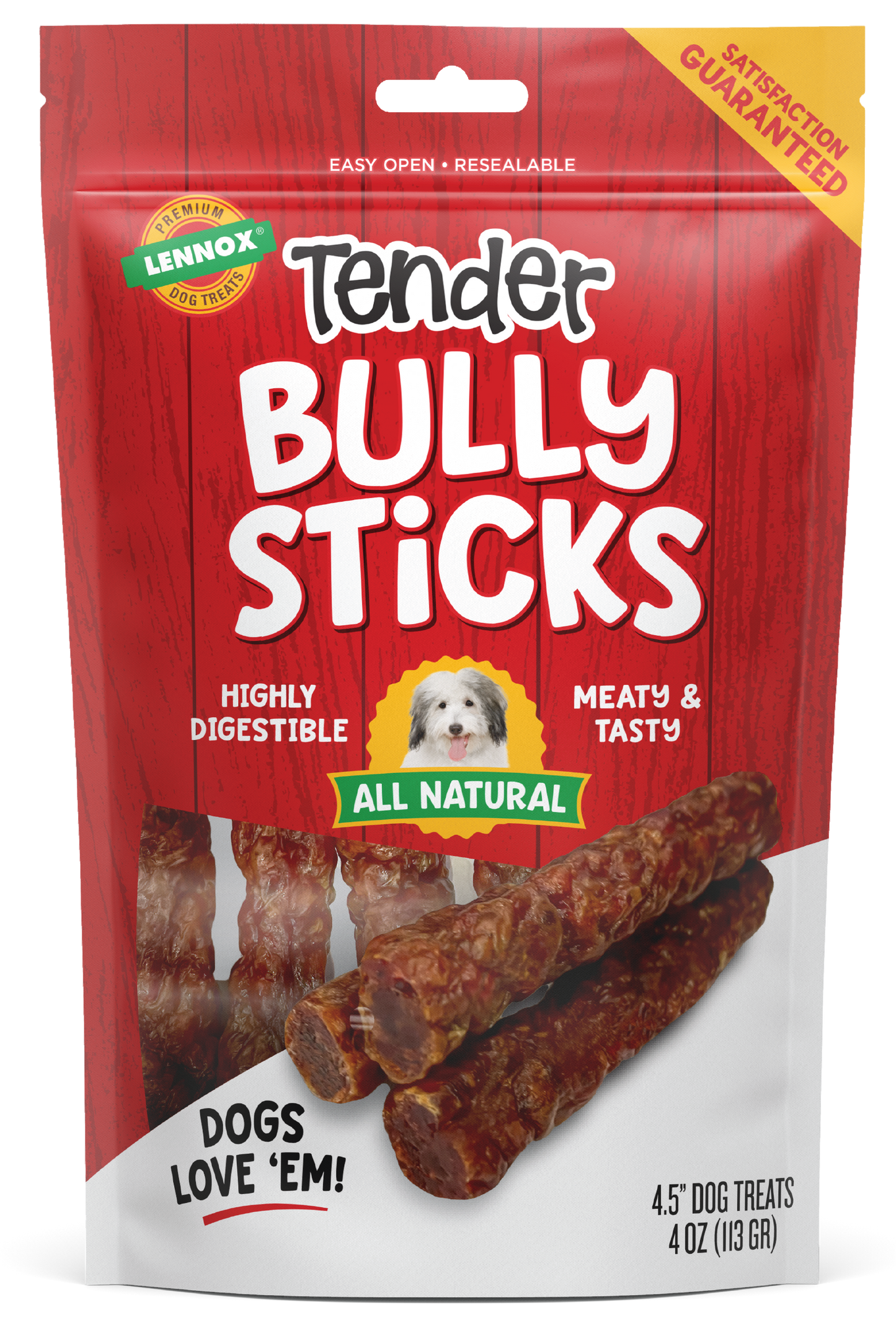 Lennox Tender Bully Sticks Dog Treat 4-5 in, 4 oz 742174825583