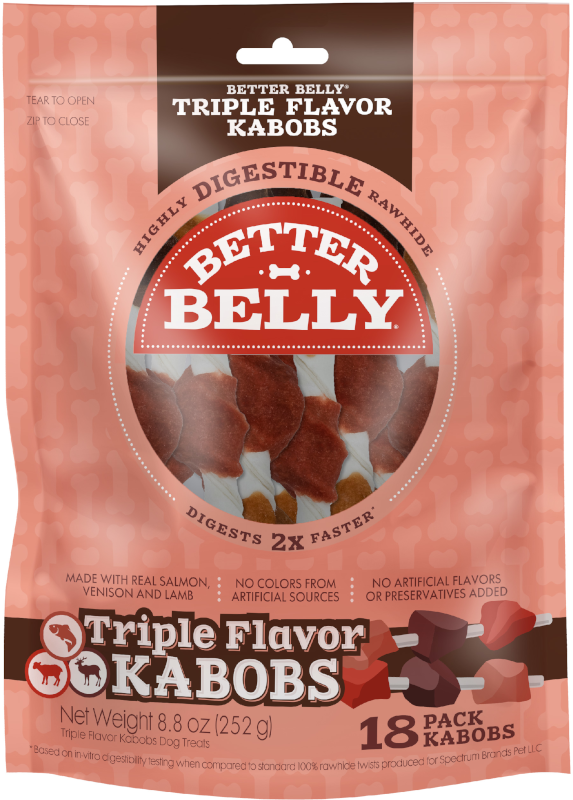 Better Belly Rawhide Triple Flavor Kabob Dog Treat Salmon, Venison, & Lamb 18 pk 091093945866