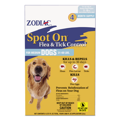 Zodiac Spot On Flea & Tick Control Medium Dogs 31-60 Pounds 4 Pack