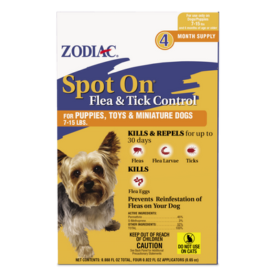 Zodiac Spot On Flea & Tick Control Puppies, Toys and Miniature Dogs 7-15 lbs 4 Pack