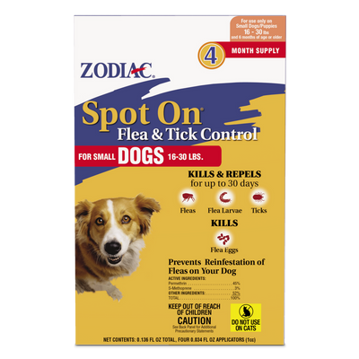 Zodiac Spot On Flea & Tick Control Small Dogs 16-30 Pounds 4 Pack