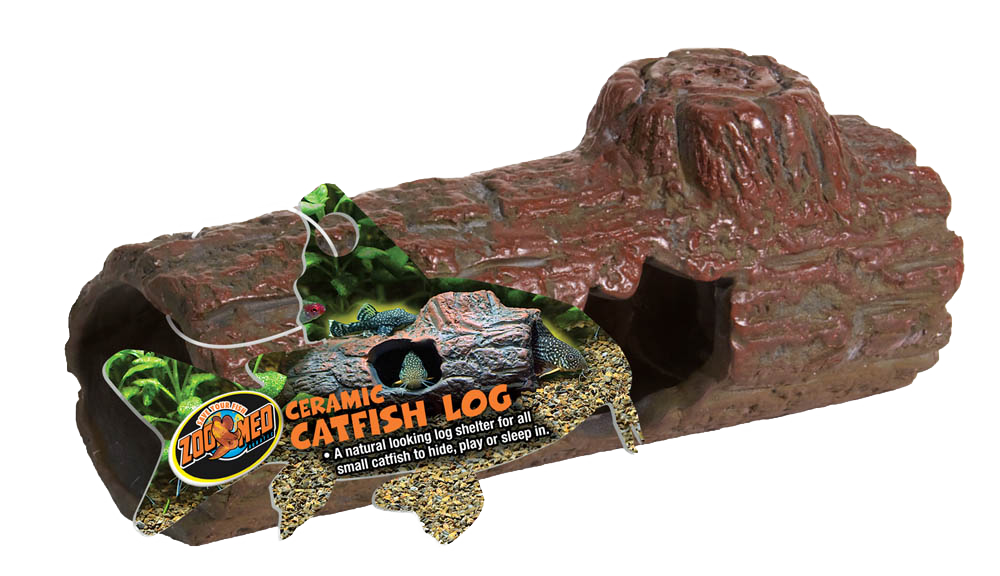 Zoo Med Ceramic Catfish Log Aquarium Ornament Brown 6.45in MD