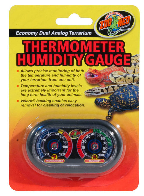 Zoo Med Dual Analog Terrarium Thermometer/Humidity Gauge Black - Reptile