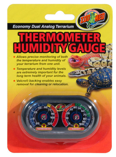 Zoo Med Dual Analog Terrarium Thermometer/Humidity Gauge Black - Reptile