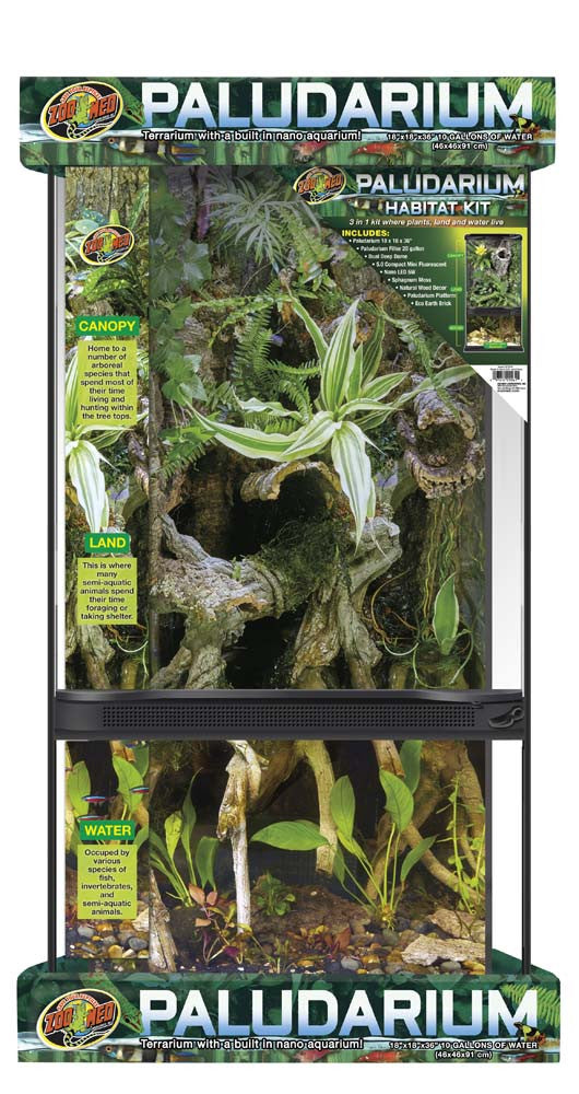 Zoo Med Paludarium Terrarium with Nano Aquarium Habitat Black, Clear 18 in x 36 in 10 gal