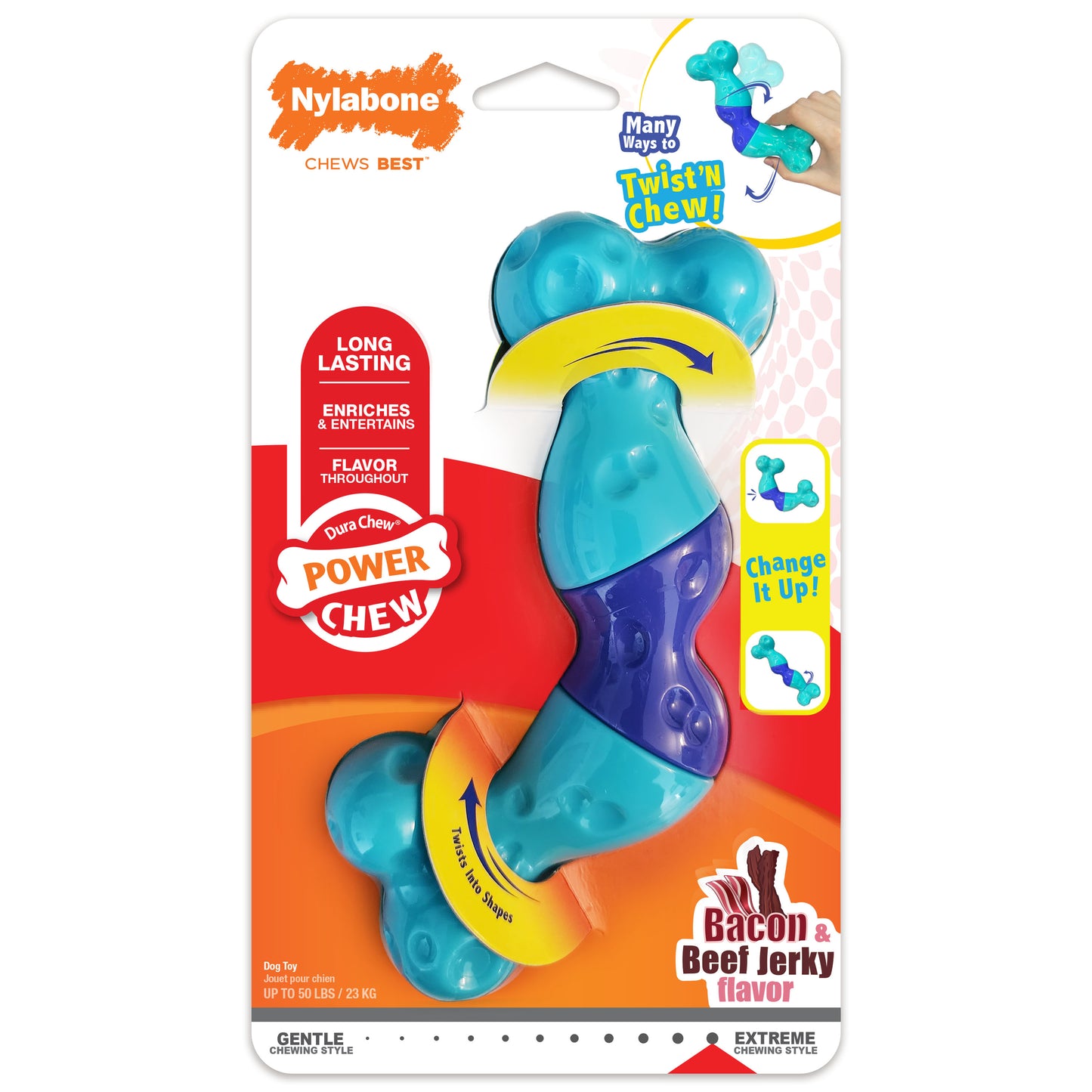 Nylabone Power Chew Twist 'N Chew Dog Toy Bacon & Beef Jerky Large (1 ct) 018214855910
