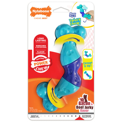 Nylabone Power Chew Twist 'N Chew Dog Toy Bacon & Beef Jerky Large (1 ct) 018214855910