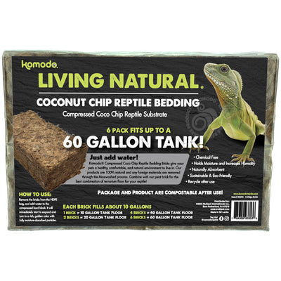Komodo Living Natural Coconut Chip Reptile Bedding Brick 6 pk 784369933536