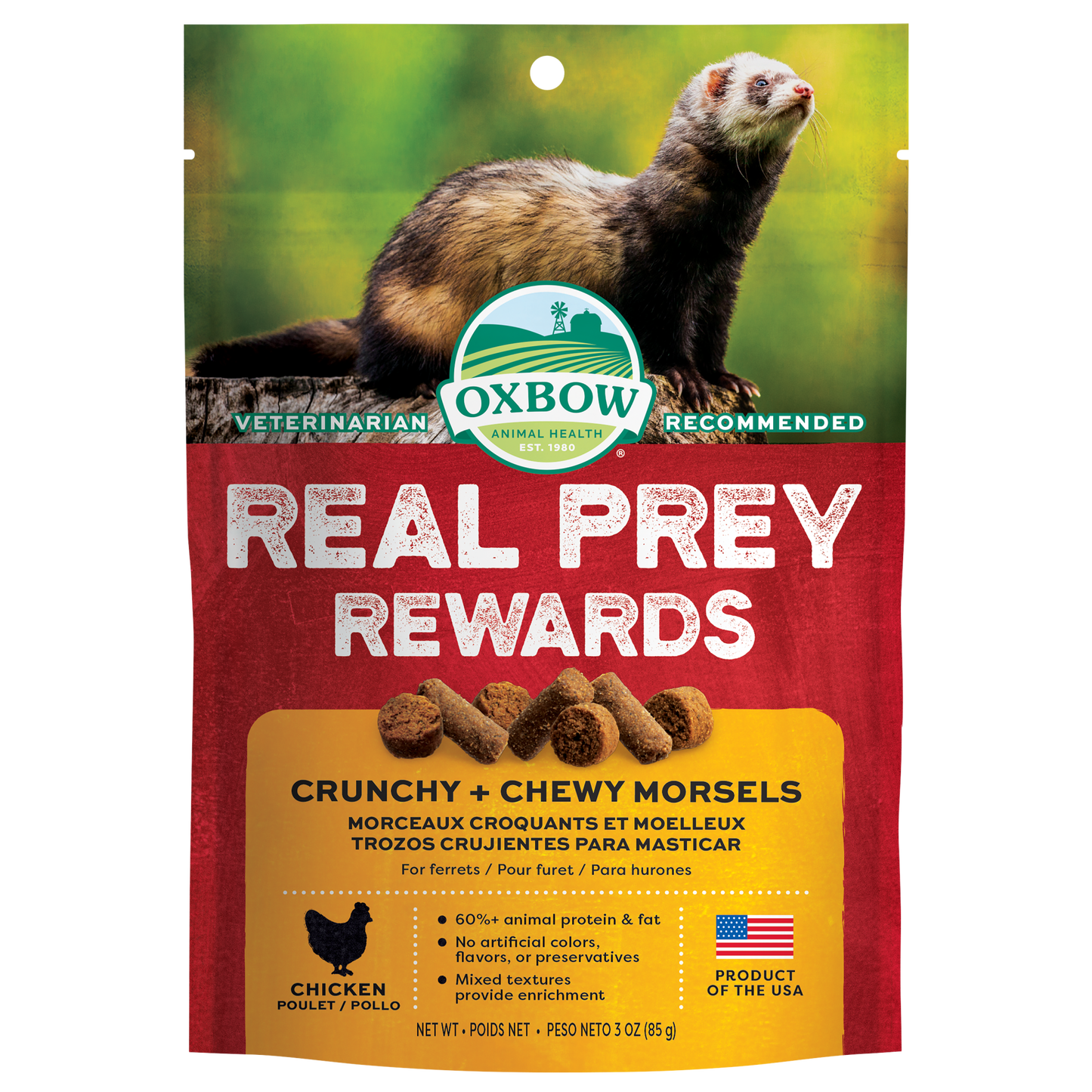 Oxbow Animal Health Real Prey Rewards Crunchy & Chewy Ferret Treat Chicken 3 oz 744845968377