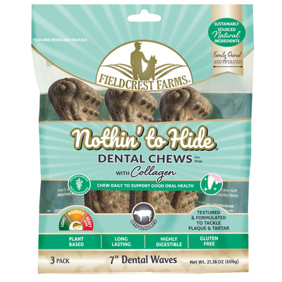 Fieldcrest Farms Nothin' to Hide Dental Wave Collagen Dog Chew Beef 7 in, 3 pk 810002633973