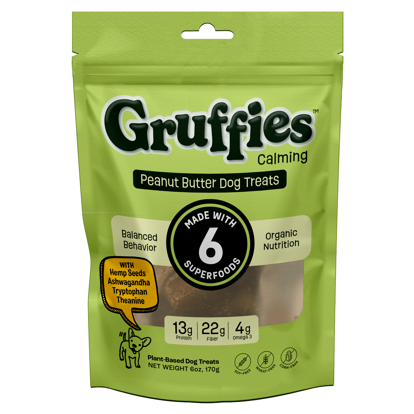 Green Gruff Gruffies Calming Dog Treats Peanut Butter 6 oz 850040220780
