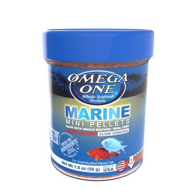 Omega One Marine Mini Slow Sinking Pellet Fish Food Mini Pellets 1.8 oz 698220612112